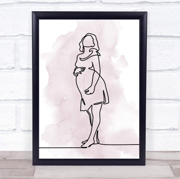 Watercolor Line Art Pregnant Lady Pink Decorative Wall Art Print