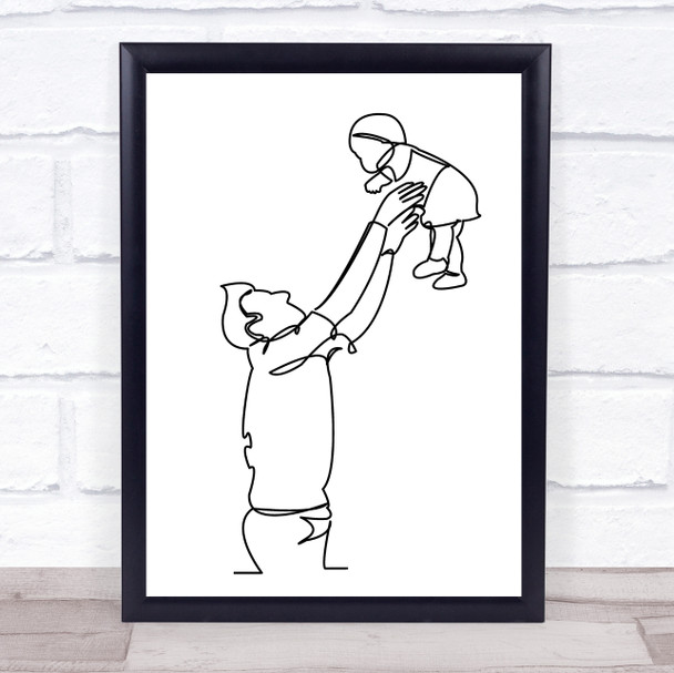 Black & White Line Art Father And Baby Decorative Wall Art Print