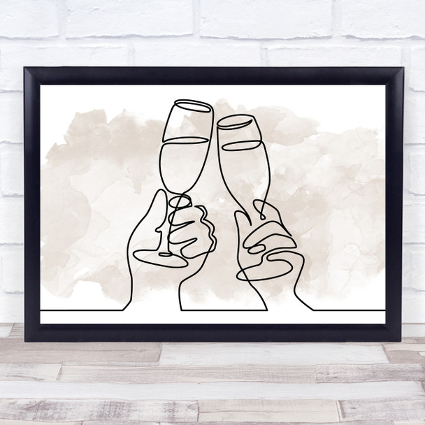 Watercolor Line Art Champagne Glasses Decorative Wall Art Print