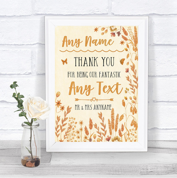 Autumn Leaves Thank You Bridesmaid Page Boy Best Man Personalized Wedding Sign