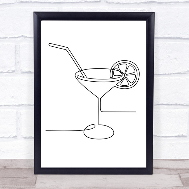 Black & White Line Art Cocktail Glass Decorative Wall Art Print