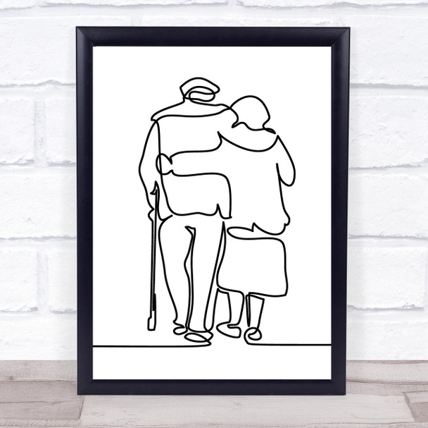 Black & White Line Art Elderly Couple Decorative Wall Art Print