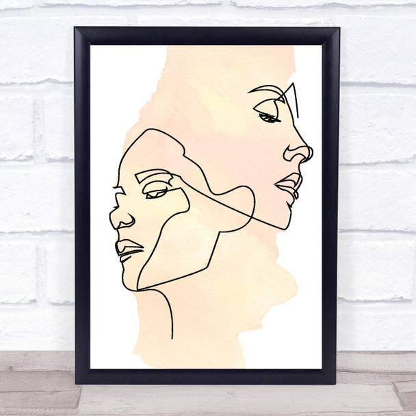 Watercolor Line Art Two Ladies Faces Decorative Wall Art Print