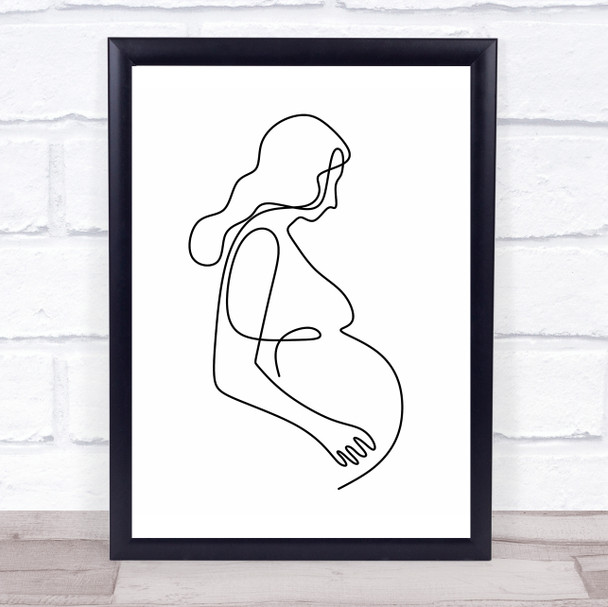 Black & White Line Art Lady Pregnant Decorative Wall Art Print