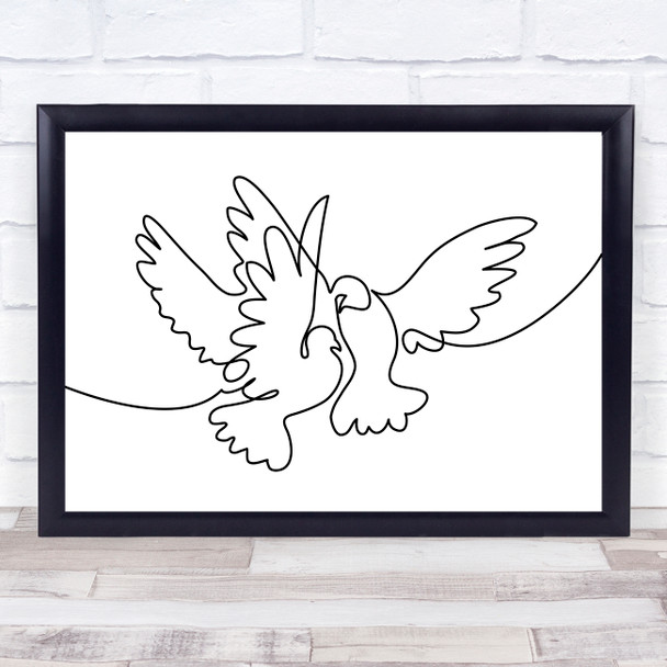 Black & White Line Art Pair Of Doves Decorative Wall Art Print