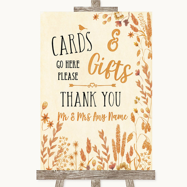 Autumn Leaves Cards & Gifts Table Personalized Wedding Sign