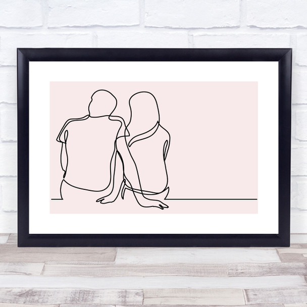 Block Colour Line Art Couple Sitting Decorative Wall Art Print