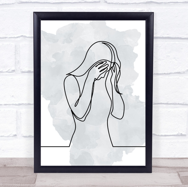 Watercolor Line Art Fed Up Sad Lady Decorative Wall Art Print