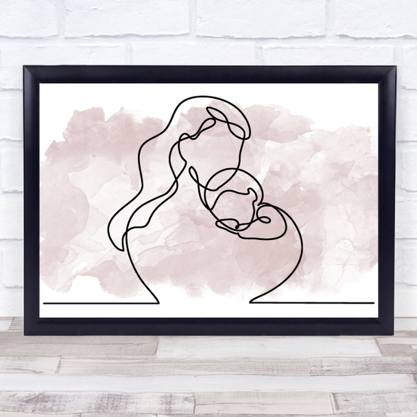 Watercolor Line Art Mother And Baby Decorative Wall Art Print