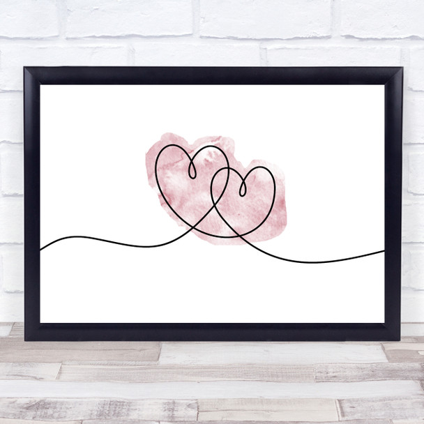 Watercolor Line Art Two Love Hearts Decorative Wall Art Print