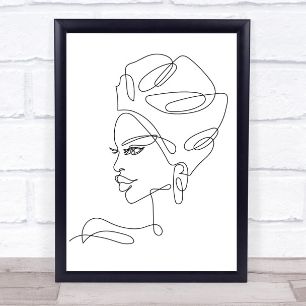 Black & White Line Art African Lady Decorative Wall Art Print