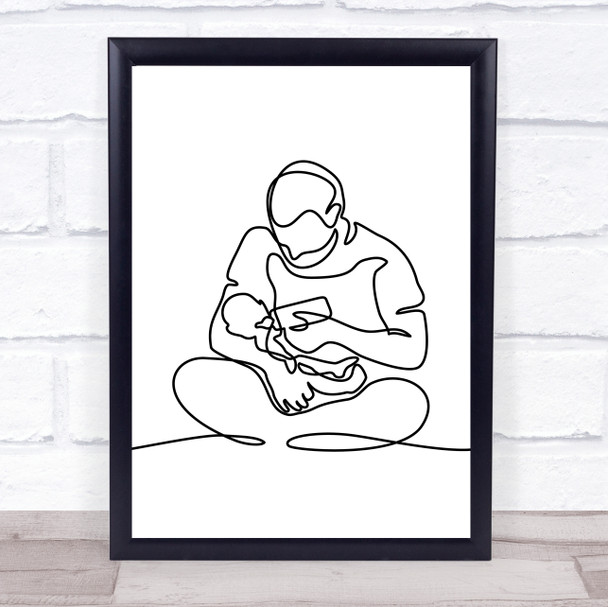 Black & White Line Art Man And Baby Decorative Wall Art Print