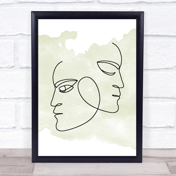 Watercolor Line Art Opposite Faces Decorative Wall Art Print