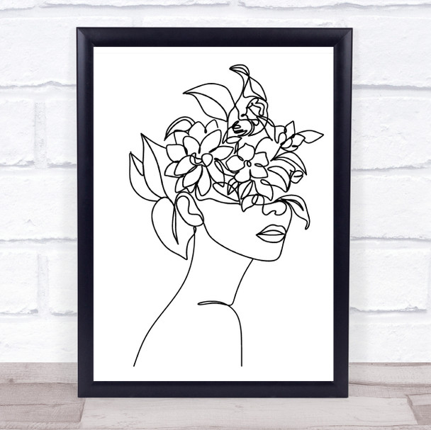 Black & White Line Art Floral Lady Decorative Wall Art Print