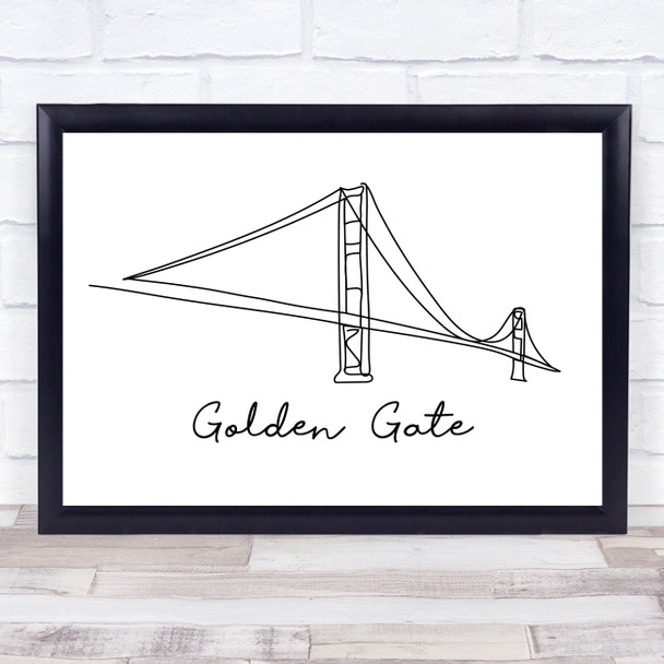 Black & White Line Art Golden Gate Decorative Wall Art Print