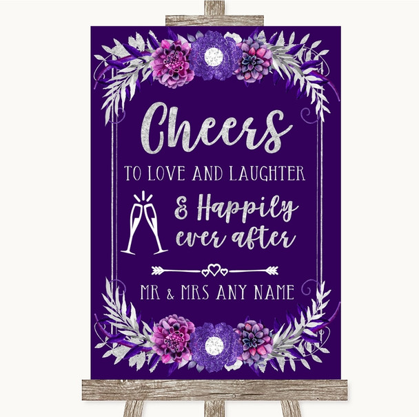 Purple & Silver Cheers To Love Personalized Wedding Sign