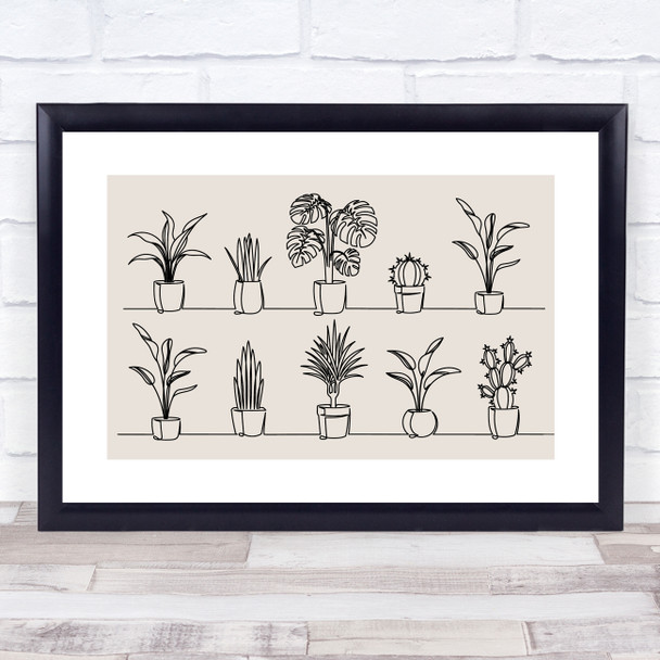 Block Colour Line Art House Plants Decorative Wall Art Print