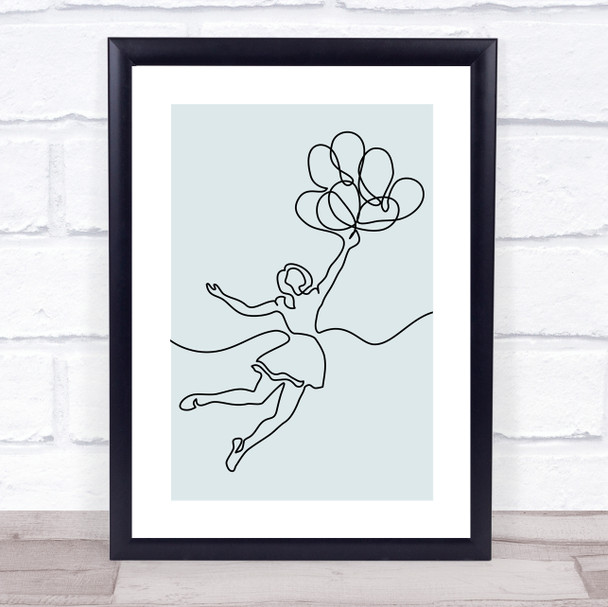 Block Colour Line Art Lady Balloon Decorative Wall Art Print