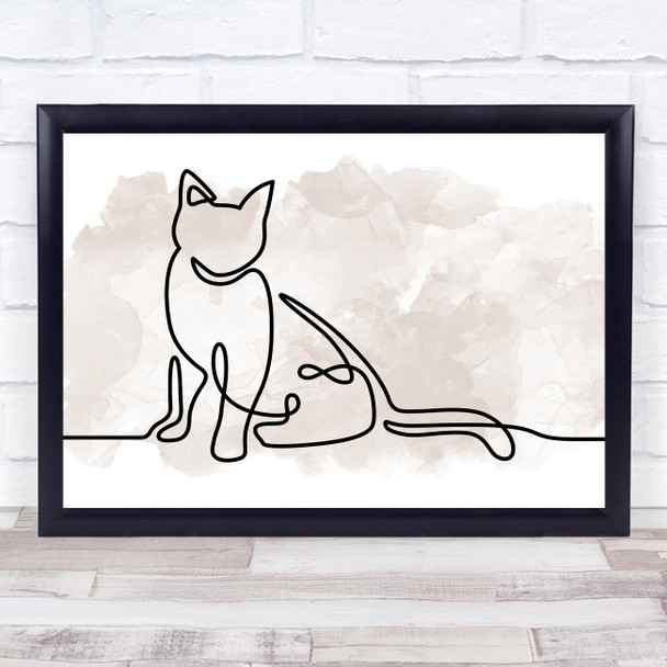 Watercolor Line Art Landscape Cat Decorative Wall Art Print