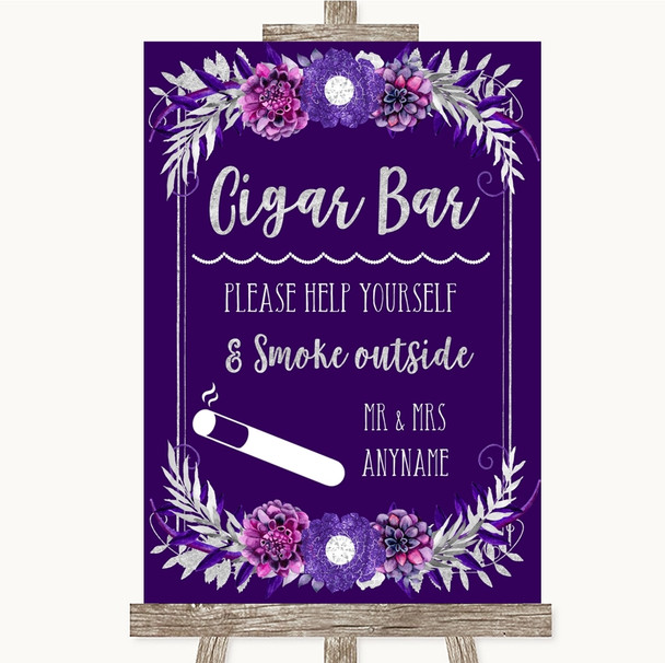 Purple & Silver Cigar Bar Personalized Wedding Sign