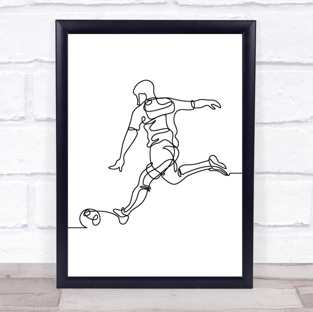 Black & White Line Art Footballer Decorative Wall Art Print