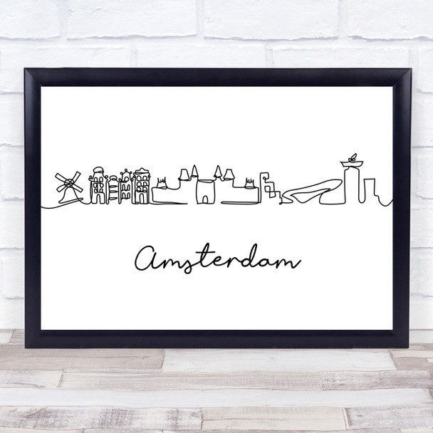 Black & White Line Art Amsterdam Decorative Wall Art Print