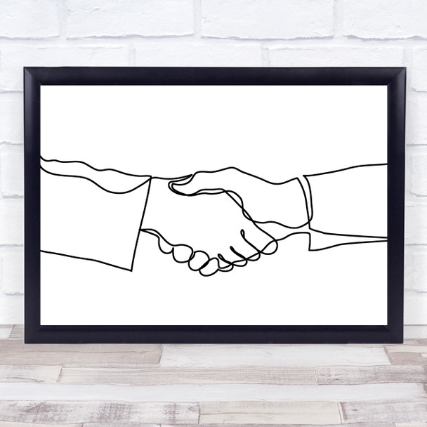 Black & White Line Art Handshake Decorative Wall Art Print