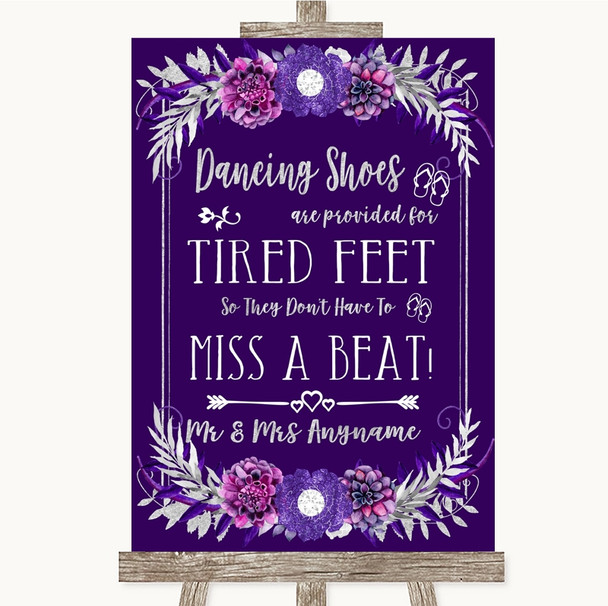 Purple & Silver Dancing Shoes Flip-Flop Tired Feet Personalized Wedding Sign