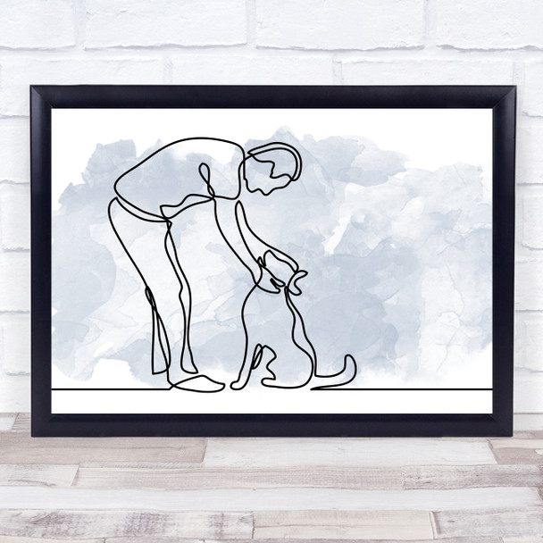 Watercolor Line Art Man And Dog Decorative Wall Art Print