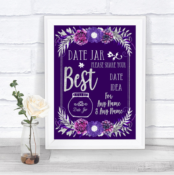 Purple & Silver Date Jar Guestbook Personalized Wedding Sign