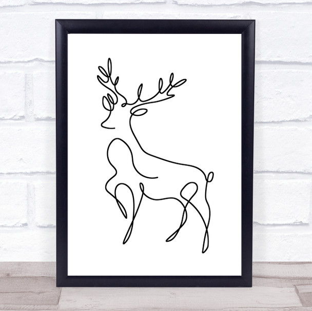 Black & White Line Art Reindeer Decorative Wall Art Print