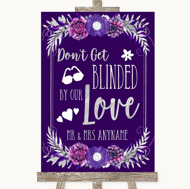 Purple & Silver Don't Be Blinded Sunglasses Personalized Wedding Sign