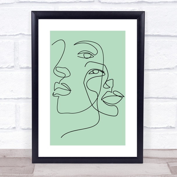 Block Colour Line Art Two Faces Decorative Wall Art Print