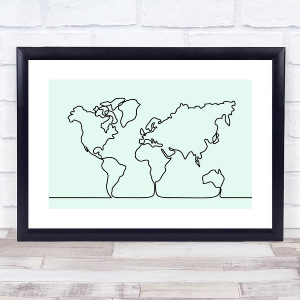 Block Colour Line Art World Map Decorative Wall Art Print