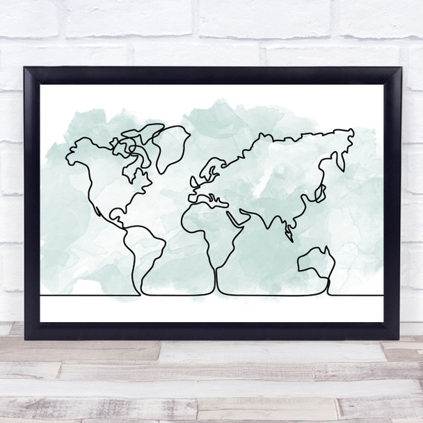 Watercolor Line Art World Map Decorative Wall Art Print