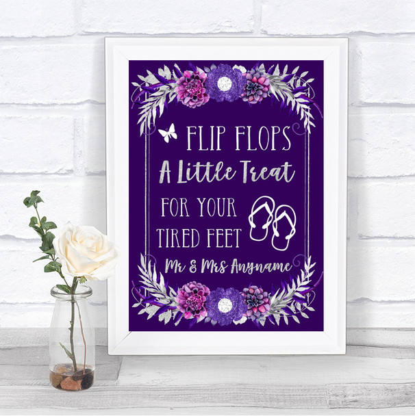 Purple & Silver Flip Flops Dancing Shoes Personalized Wedding Sign