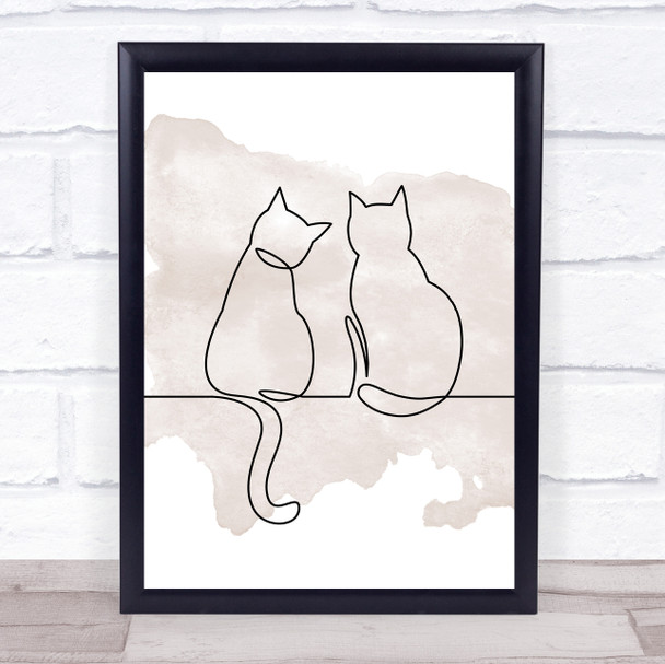 Watercolor Line Art Two Cats Decorative Wall Art Print