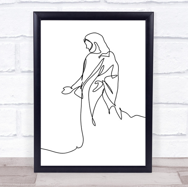 Black & White Line Art Jesus Decorative Wall Art Print