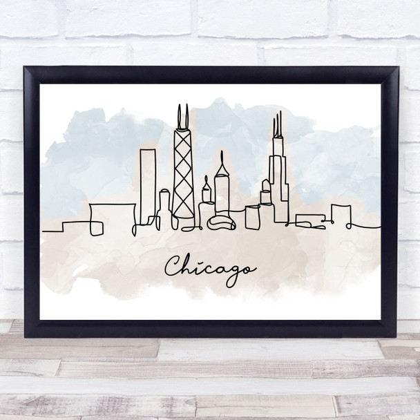 Watercolor Line Art Chicago Decorative Wall Art Print