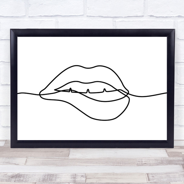 Black & White Line Art Lips Decorative Wall Art Print