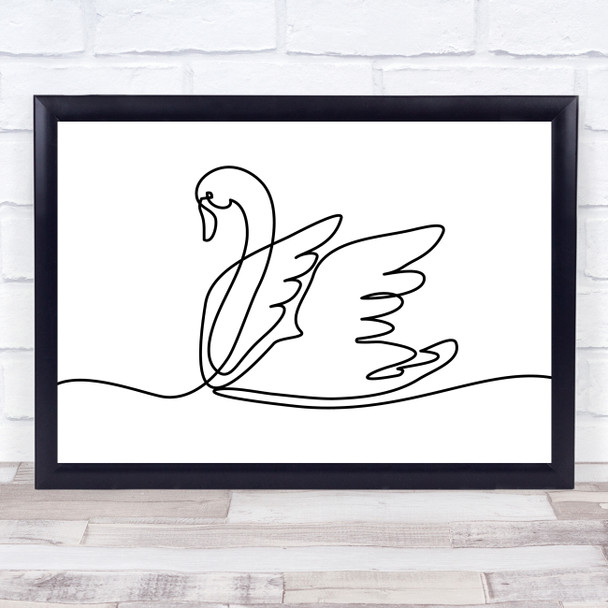 Black & White Line Art Swan Decorative Wall Art Print