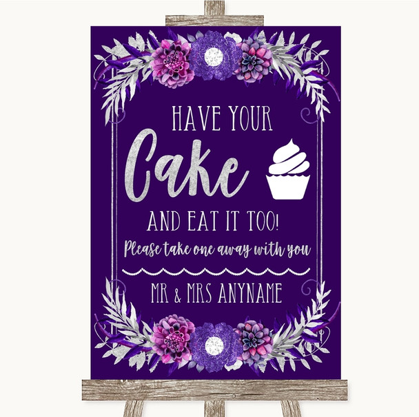 Purple & Silver Have Your Cake & Eat It Too Personalized Wedding Sign