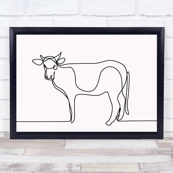 Black & White Line Art Cow Decorative Wall Art Print