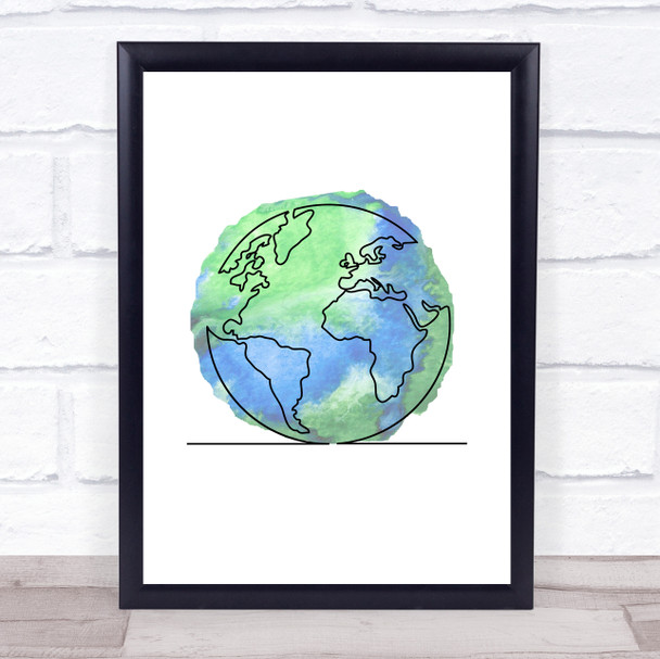 Watercolor Line Art Earth Decorative Wall Art Print