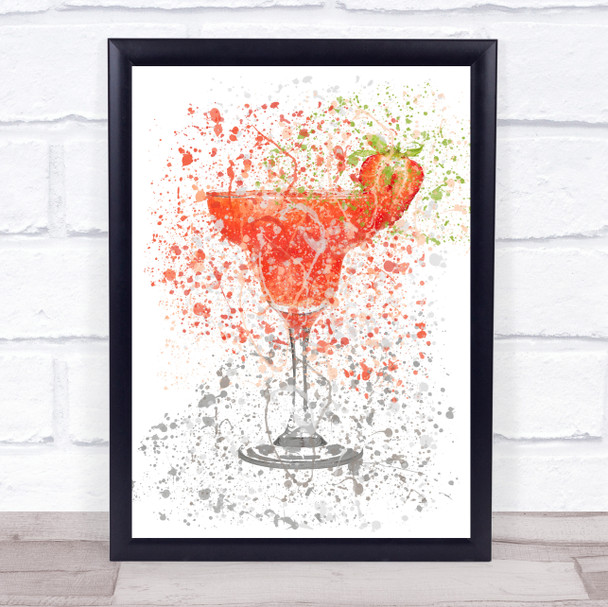 Watercolor Splatter Strawberry Daiquiri Cocktail Glass Wall Art Print