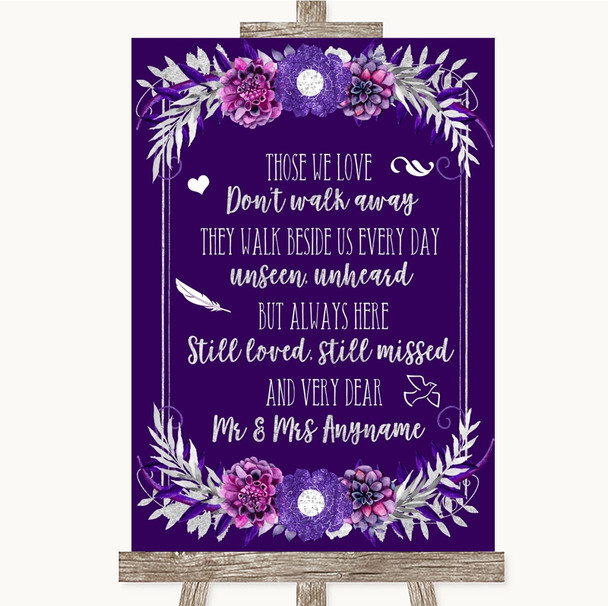 Purple & Silver In Loving Memory Personalized Wedding Sign