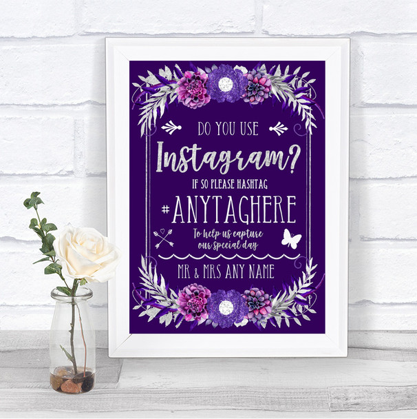 Purple & Silver Instagram Photo Sharing Personalized Wedding Sign