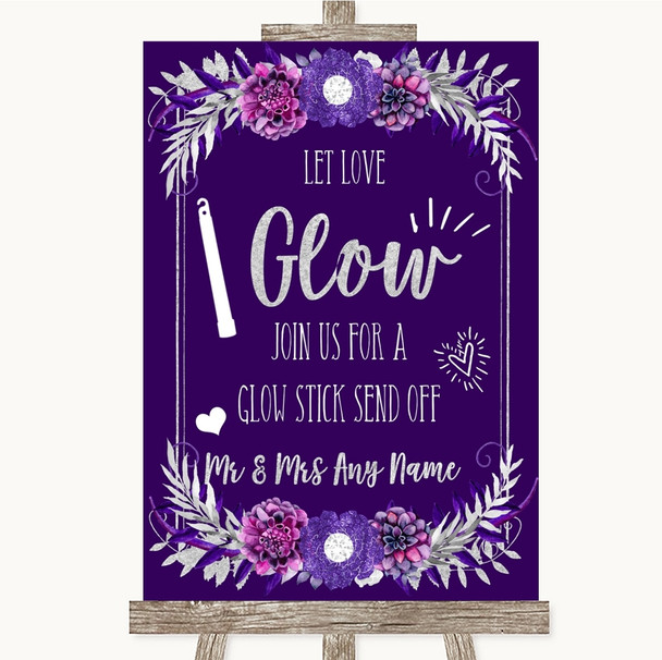 Purple & Silver Let Love Glow Glowstick Personalized Wedding Sign