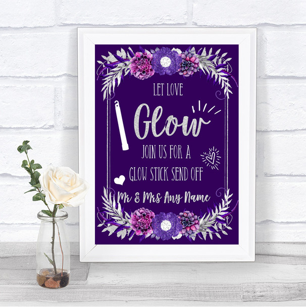 Purple & Silver Let Love Glow Glowstick Personalized Wedding Sign