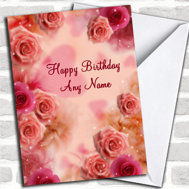 Pretty Pink Flowers Romantic Personalized Birthday Card